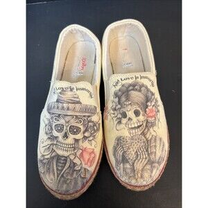 Goby Skull Day of the Dead Slip On Forever Love Canvas Shoe Size EU39 - US 8-8.5